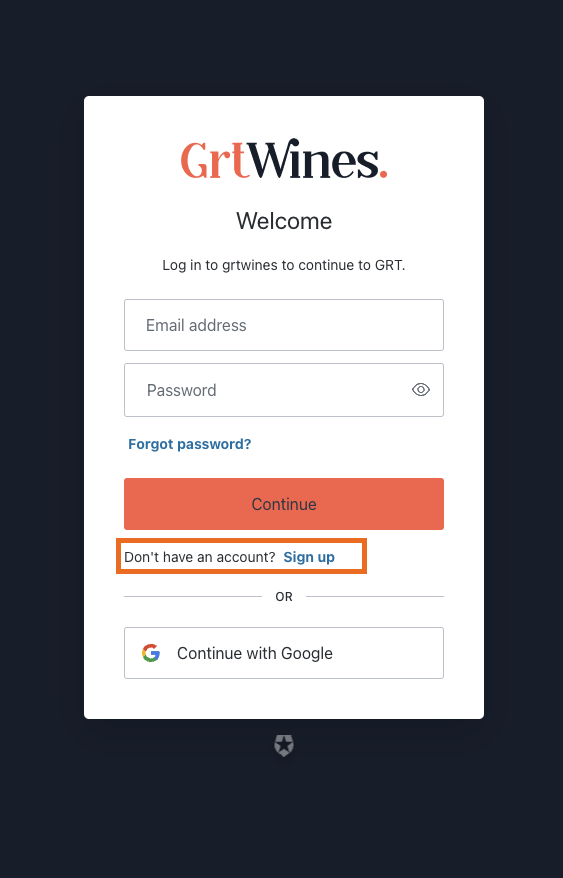 Create an account on GrtWines