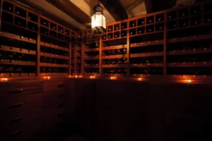 How a wine is stored is part of it's provenance. The image shows a wine cellar designed for storing wines in optimal conditions. 