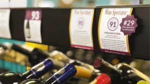 An image showing wine ratings in a retail setting